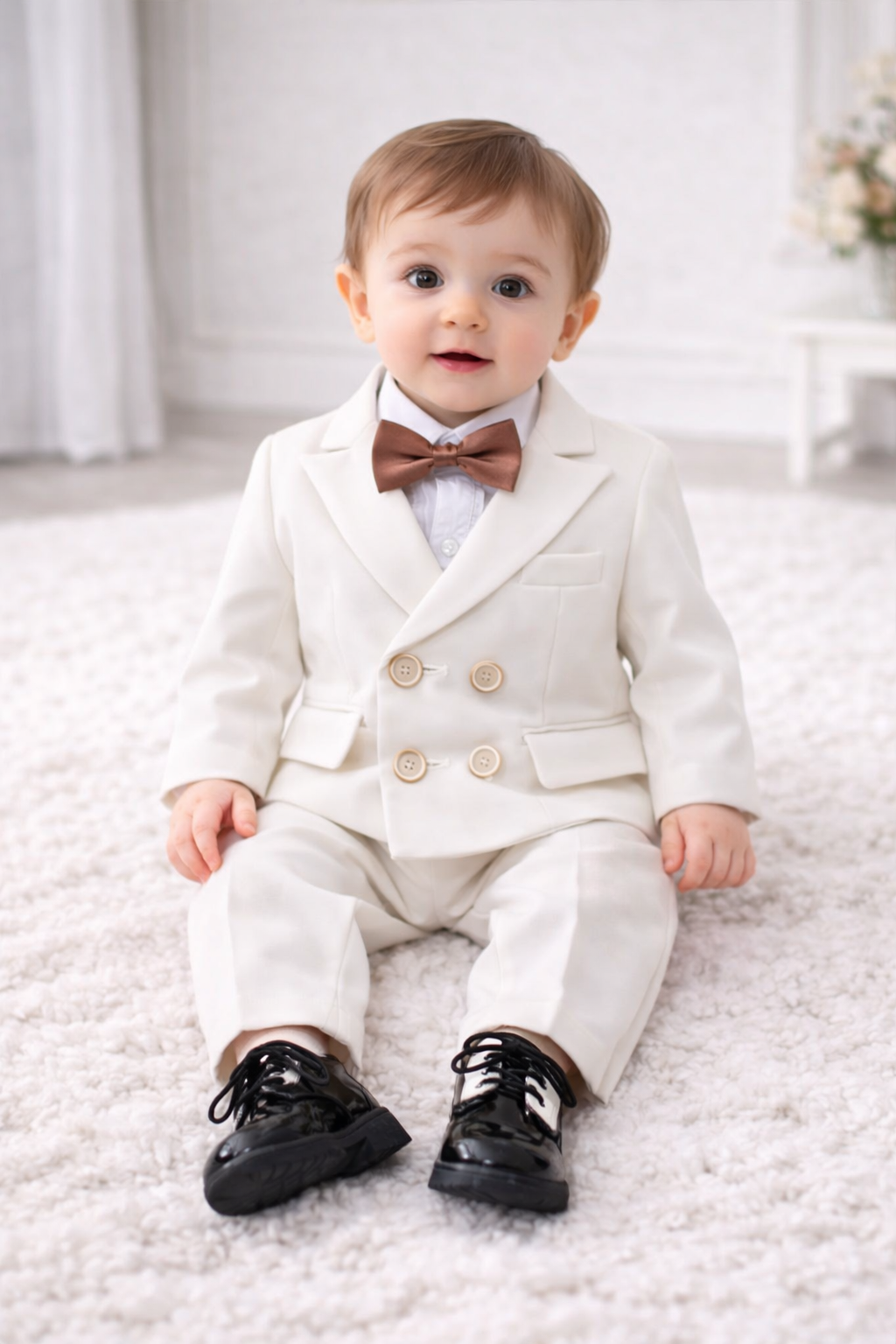 Completo elegante bambino bianco con papillon