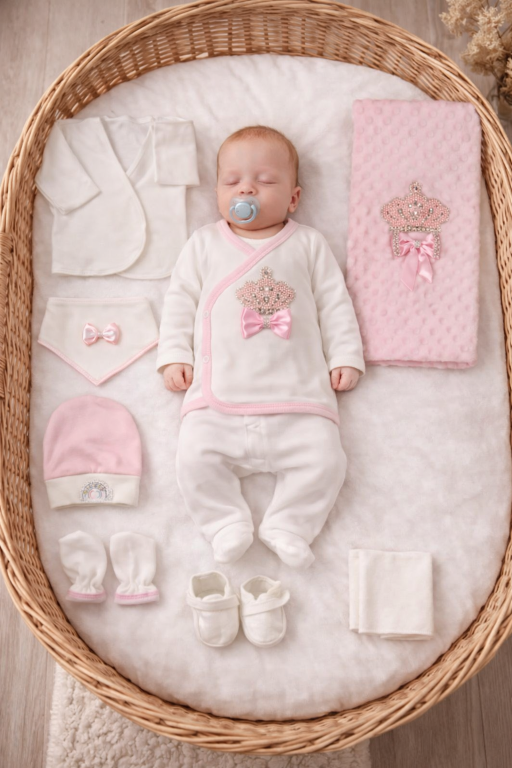 Set corredino  10 Pezzi in Cotone – con Ricamo Reale Corona