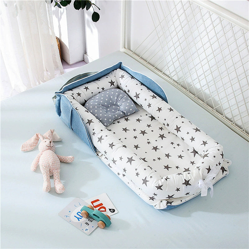 Nido - Culla stelline azzurro  Portatile Neonato in Cotone con Cuscino