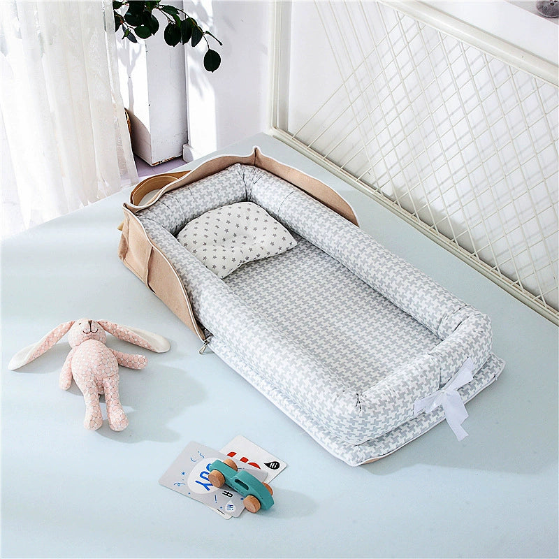 Nido - Culla Grigio-beige  Portatile Neonata/o in Cotone con Cuscino