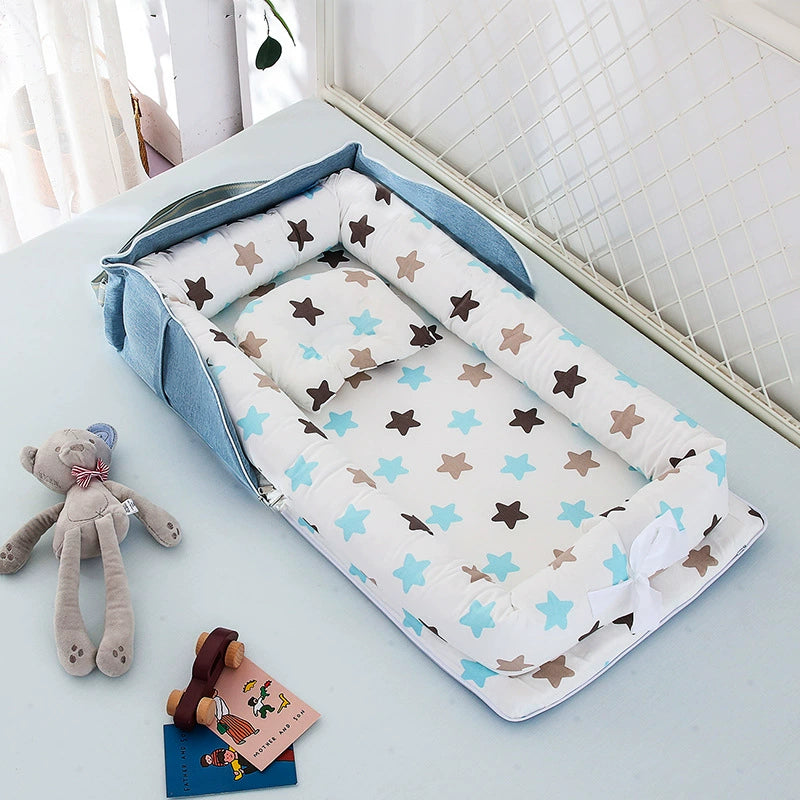 Nido - Culla Stelline azzurro  Portatile Neonato in Cotone con Cuscino