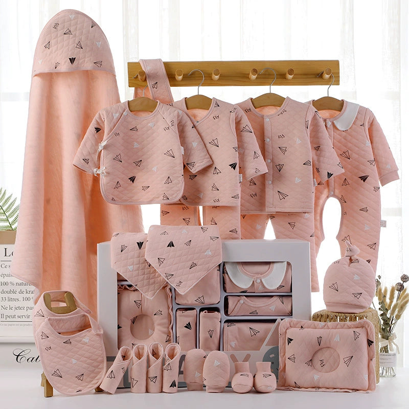 Set Nascita Invernale  Neonata 22 Pezzi Rosa con Motivo Aeroplanino in Puro Caldo Cotone