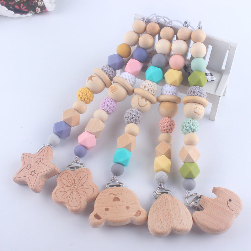 Catenina  in Silicone e Legno Naturale con Clip