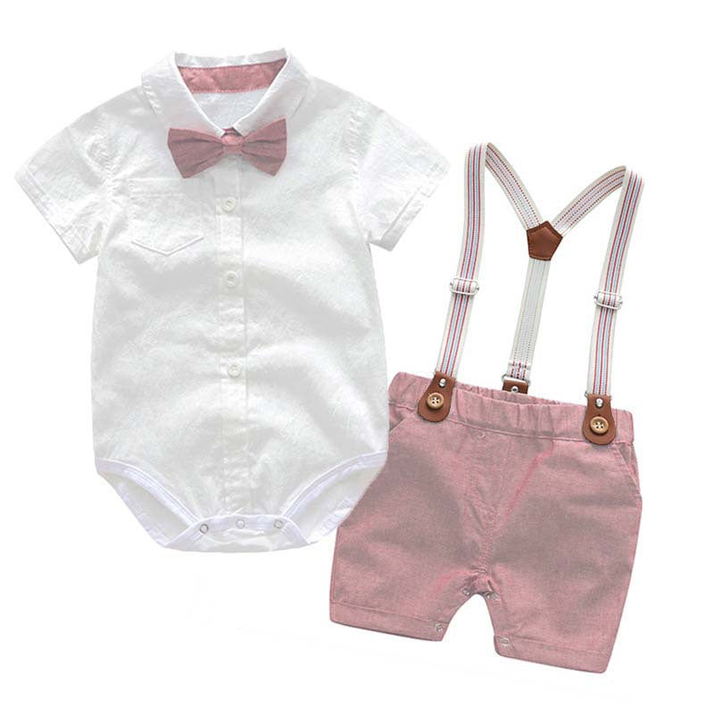 Completo Estivo elegante per neonato con papillon e bretelle
