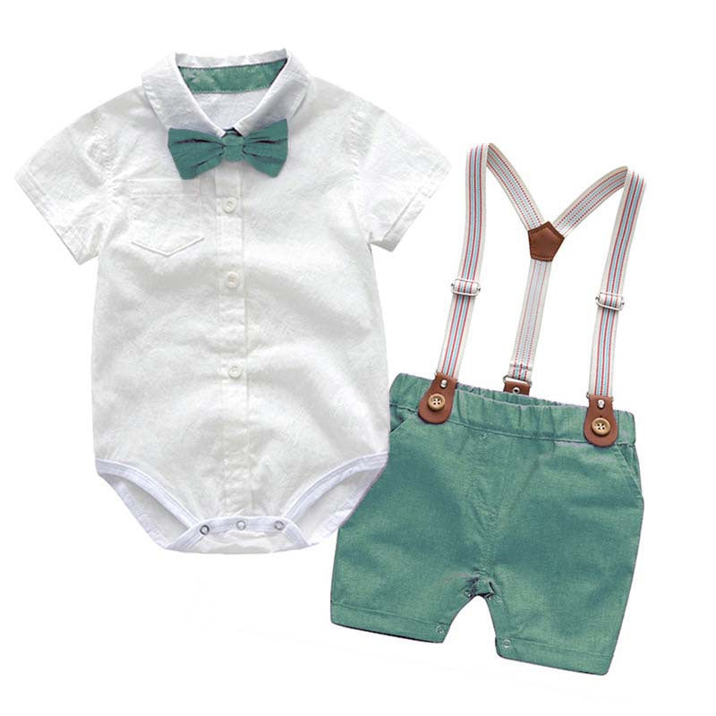 Completo Estivo elegante per neonato con papillon e bretelle