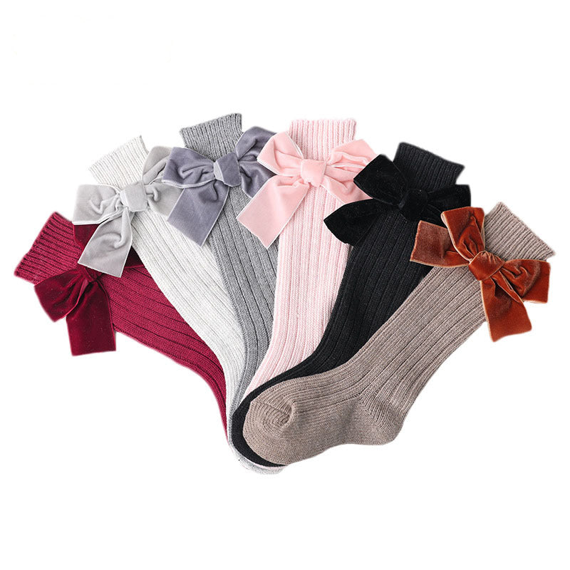 Calze bambina/bambino in cotone con fiocco in velluto – Autunno/Inverno