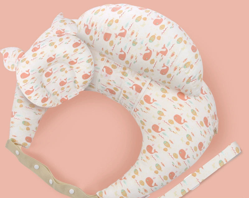 Cuscino Allattamento Ergonomico con Spallacci – Supporto Neonato Antirigurgito- Animali marini Rosa