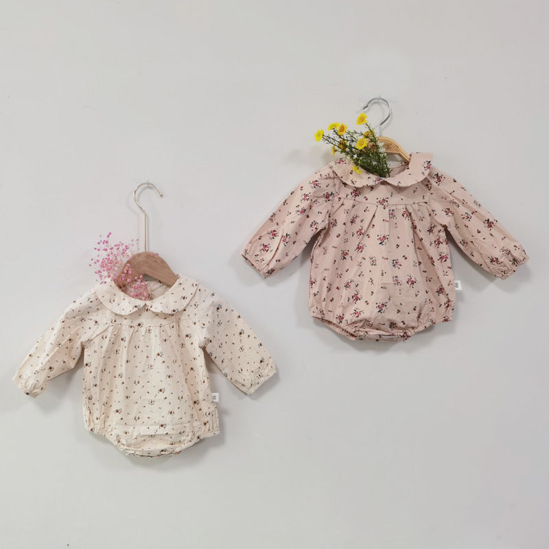 Maglietta a Body Neonata/ Bimba  Manica Lunga con Colletto e Stampa Floreale