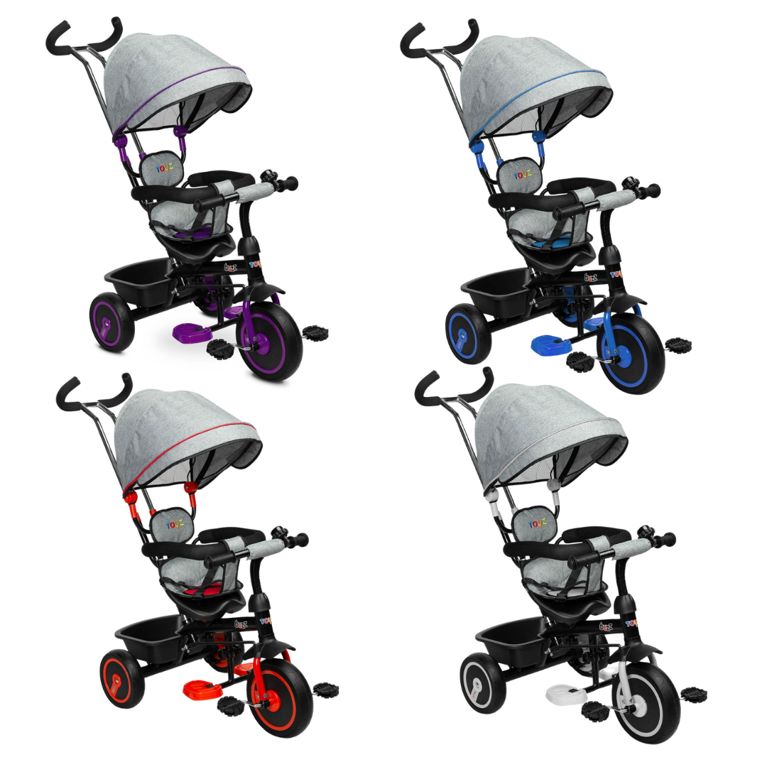 Triciclo 3 in 1 per Bambini con Maniglione e Tettuccio - Vari Colori Buzz