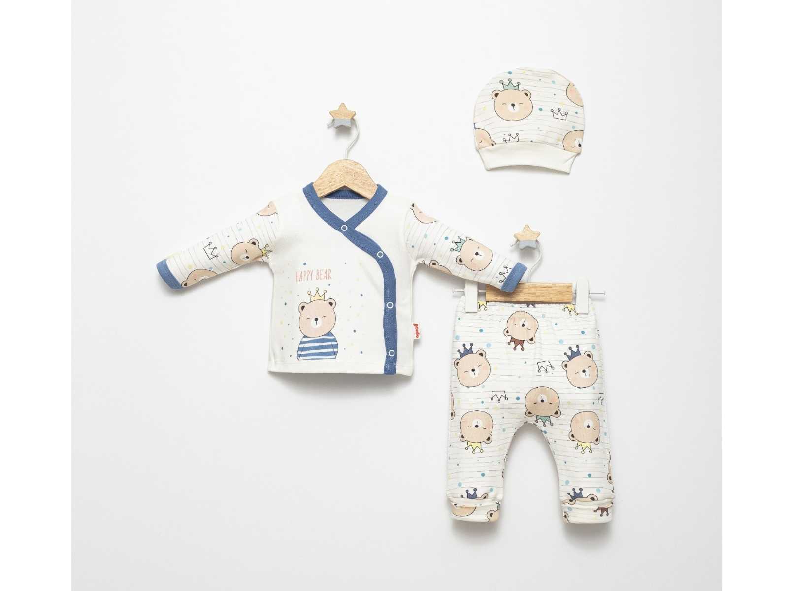 Set 3 pezzi in Cotone Neonato/ Bimbo "Happy Bear"
