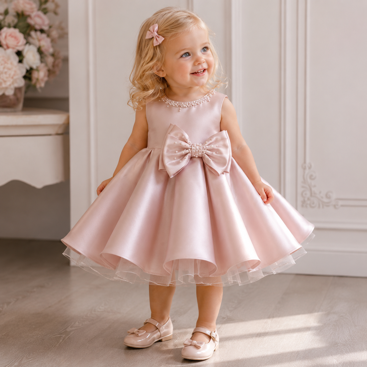 Abito Elegante Bambina Rosa con Fiocco – SCOLLATO