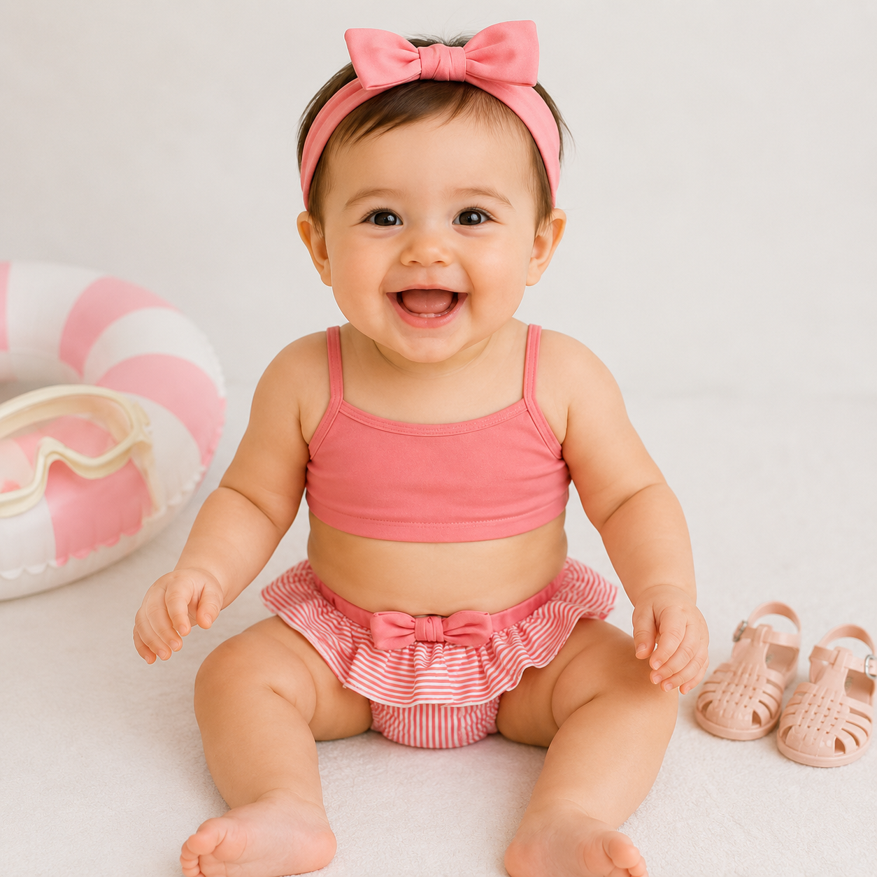 Bikini Bimba Estate  Top Rosa e Slip a Righe con Volant