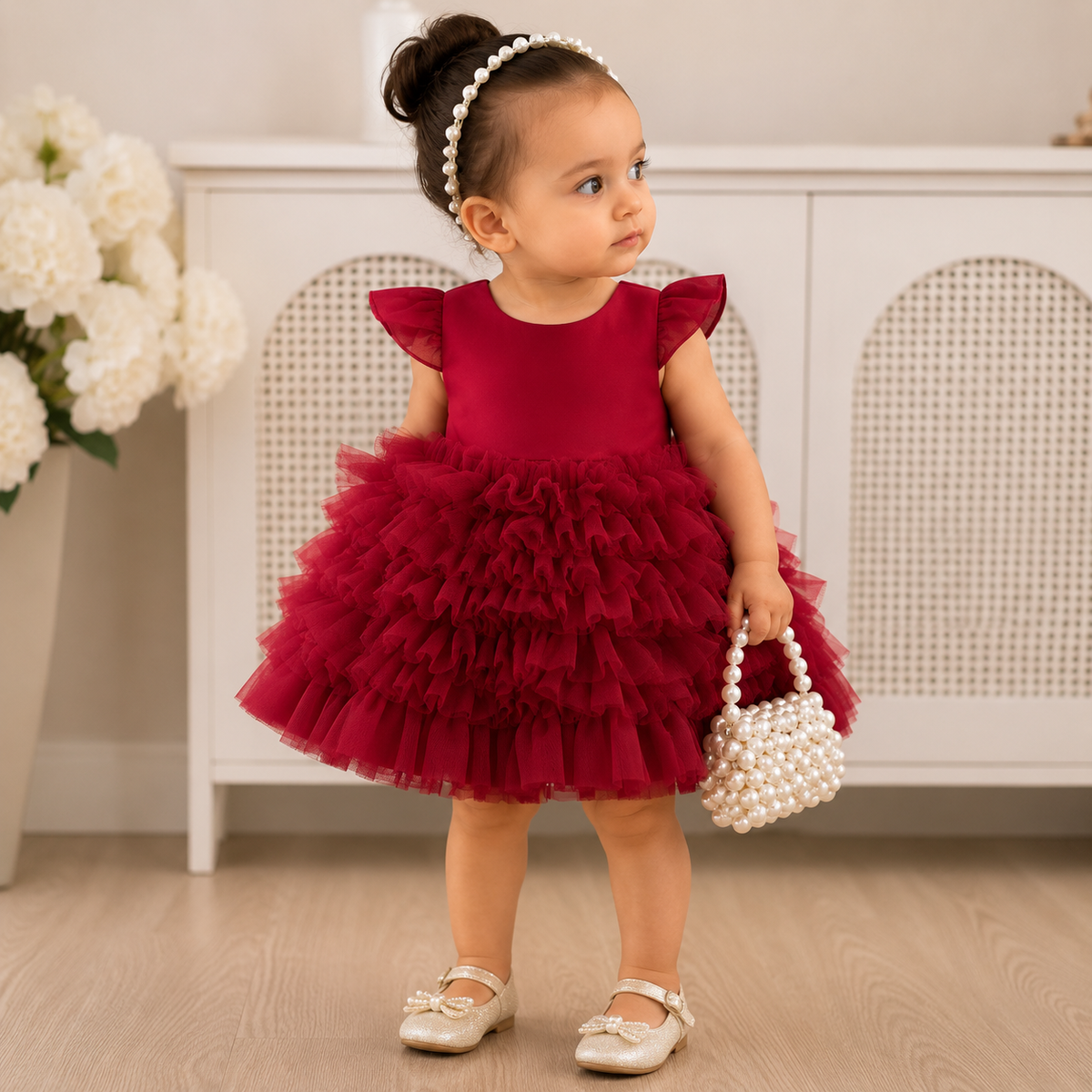Abito Elegante Bambina con Gonna in Tulle Volant