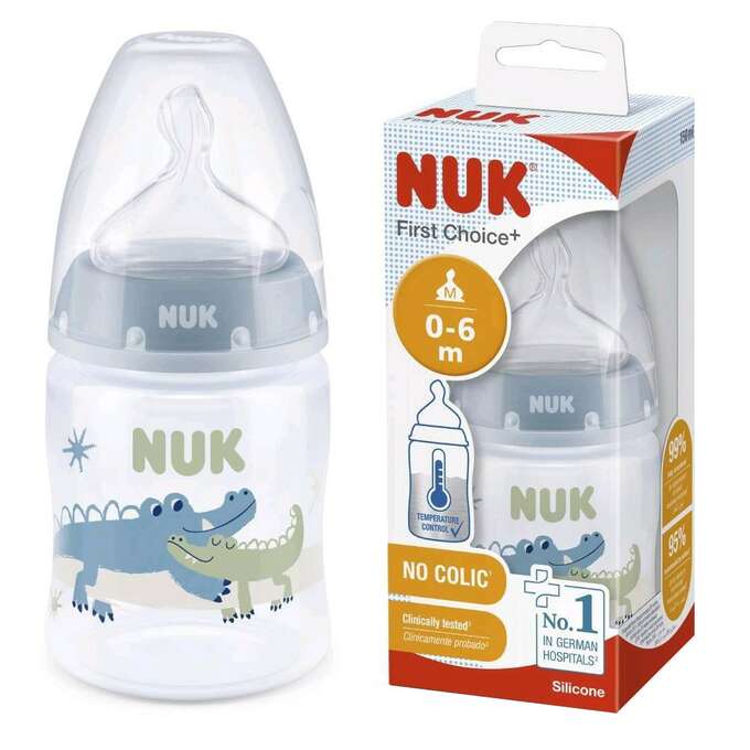 Biberon con indicatore di temperatura 0-6mesi 150ml azzurro coccodrillo