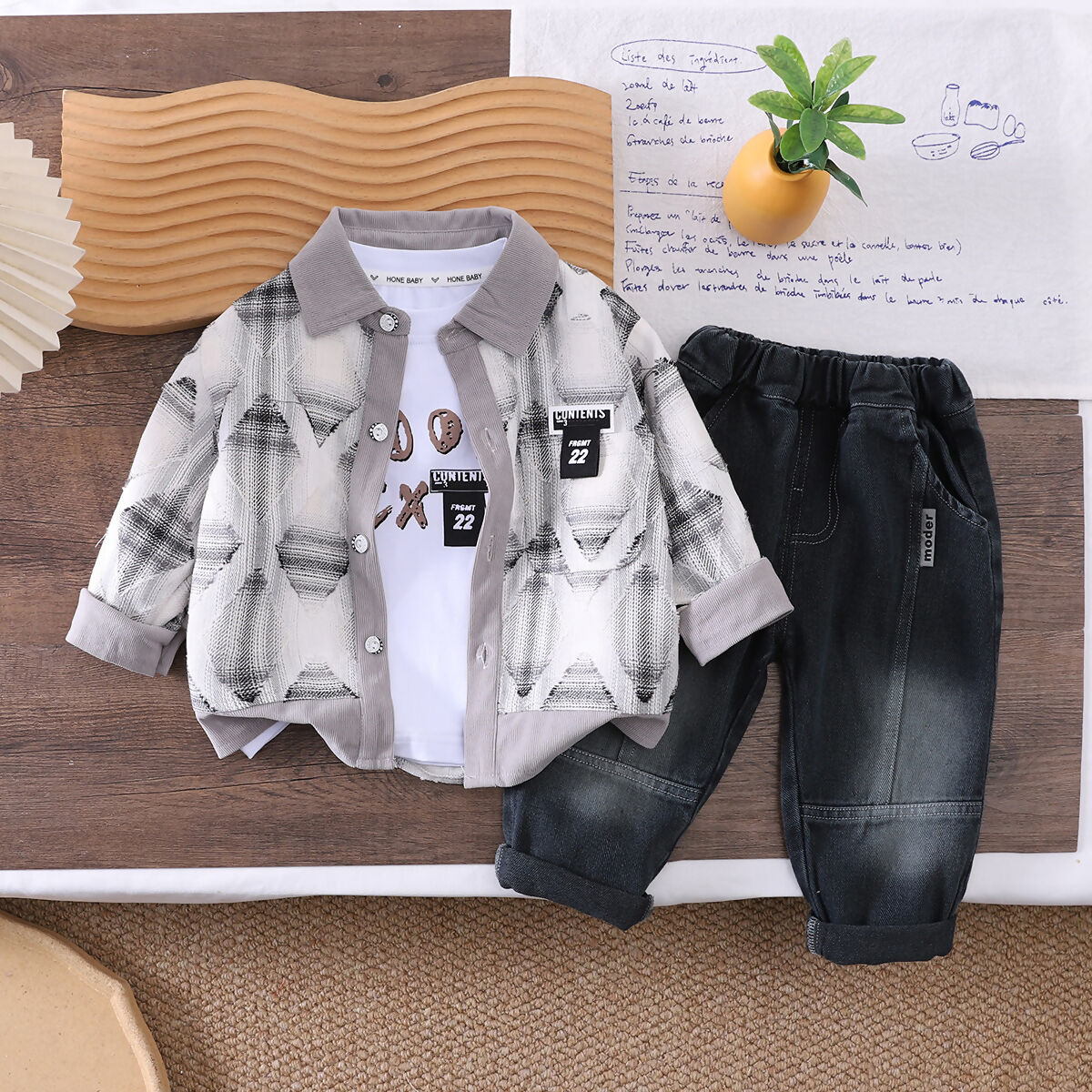 Set 3pz, camicia, jeans e maglietta bimbo