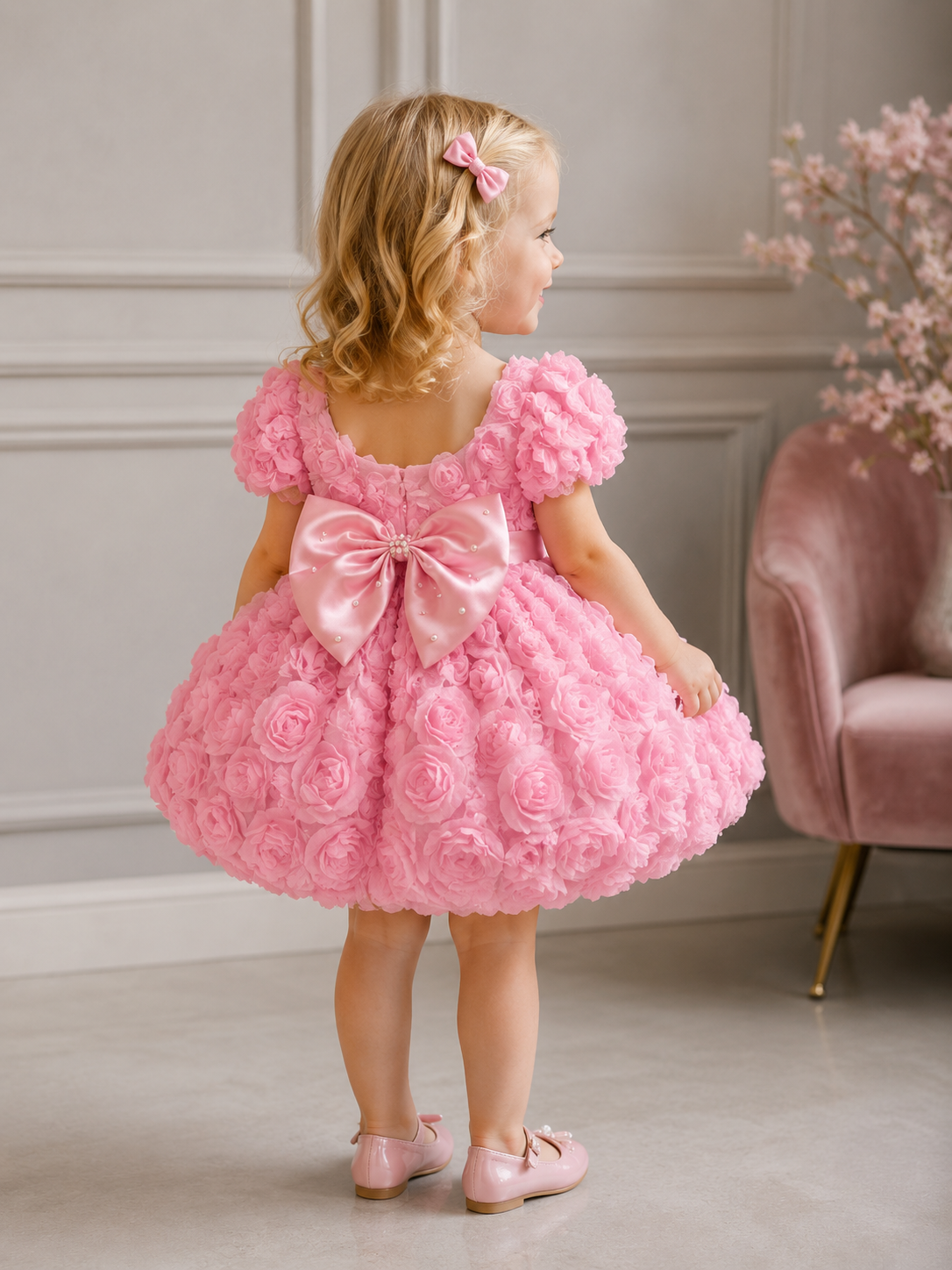 Abito da Cerimonia Bambina con Fiocco Perlato