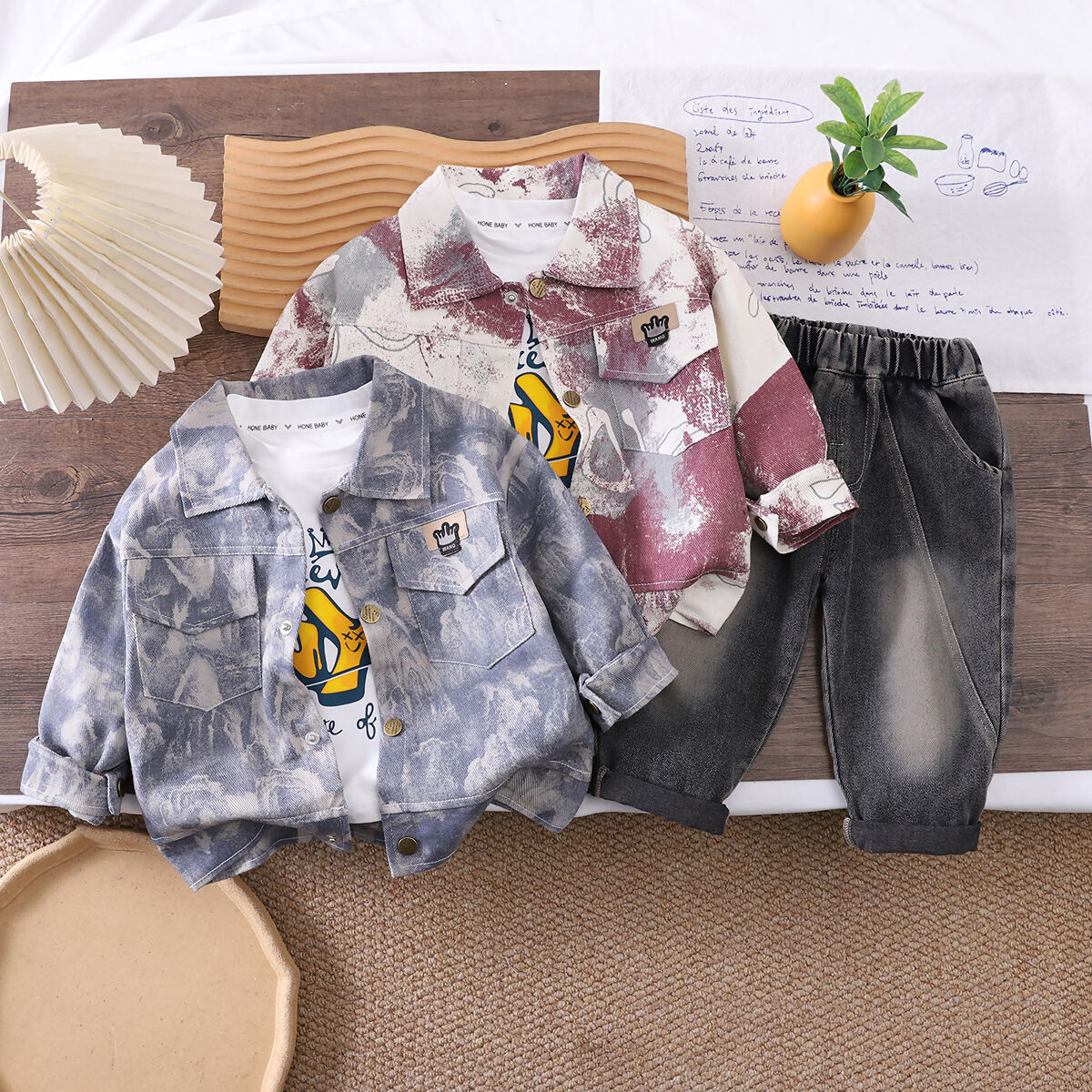 Set 3 pz maglia, camicia e jeans bimbo