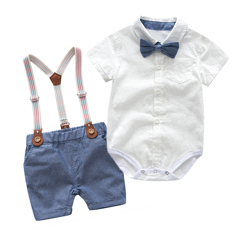 Completo Estivo elegante per neonato con papillon e bretelle