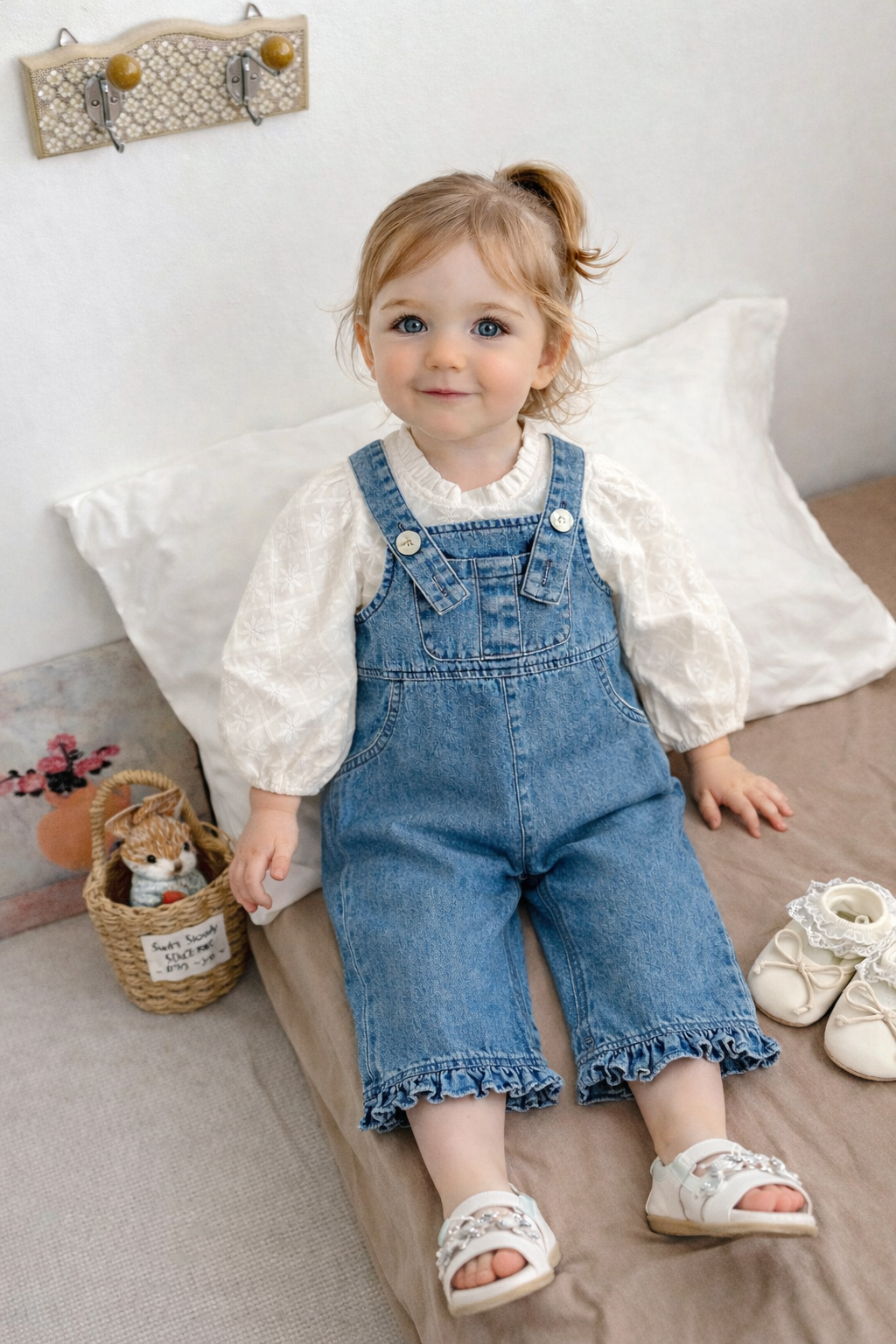 Salopette in Denim con Blusa Ricamata