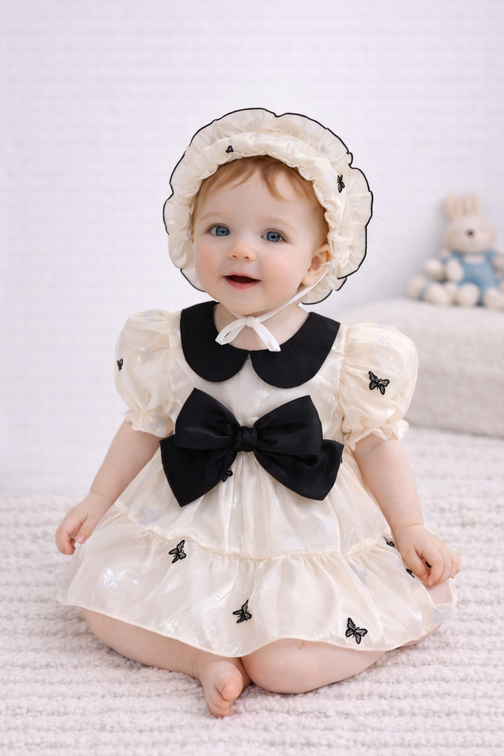 Abito  Elegante con Fiocco e Cappellino Coordinato