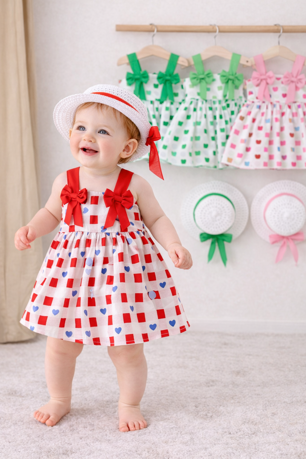 Abitino Estivo a quadretti per  Bimba con Cappello