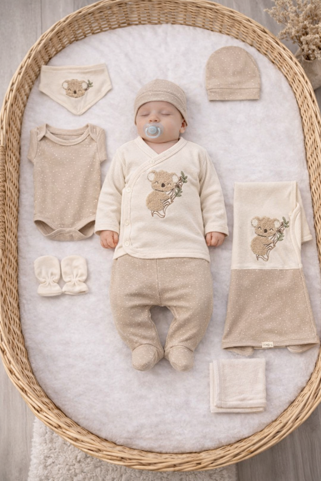 Set Neonato corredino 8 Pezzi in Cotone con Ricamo Koala