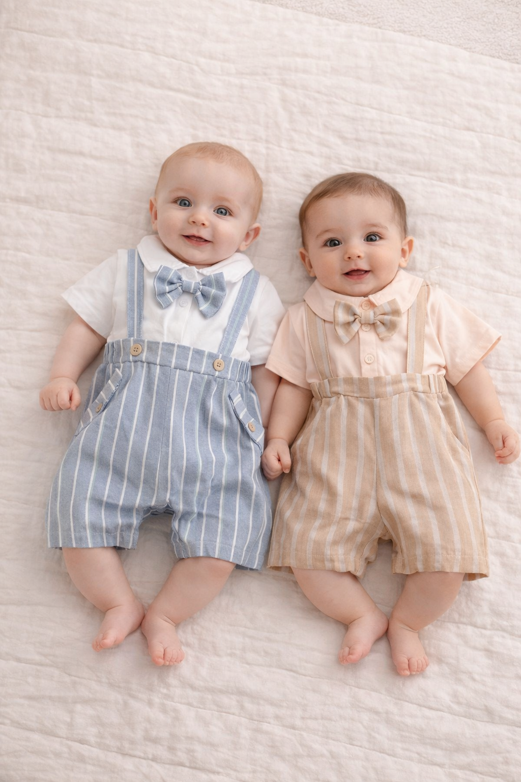 Completo Bambino pagliaccetto con Camicia e Pantaloncini con Bretelle a Righe estivo