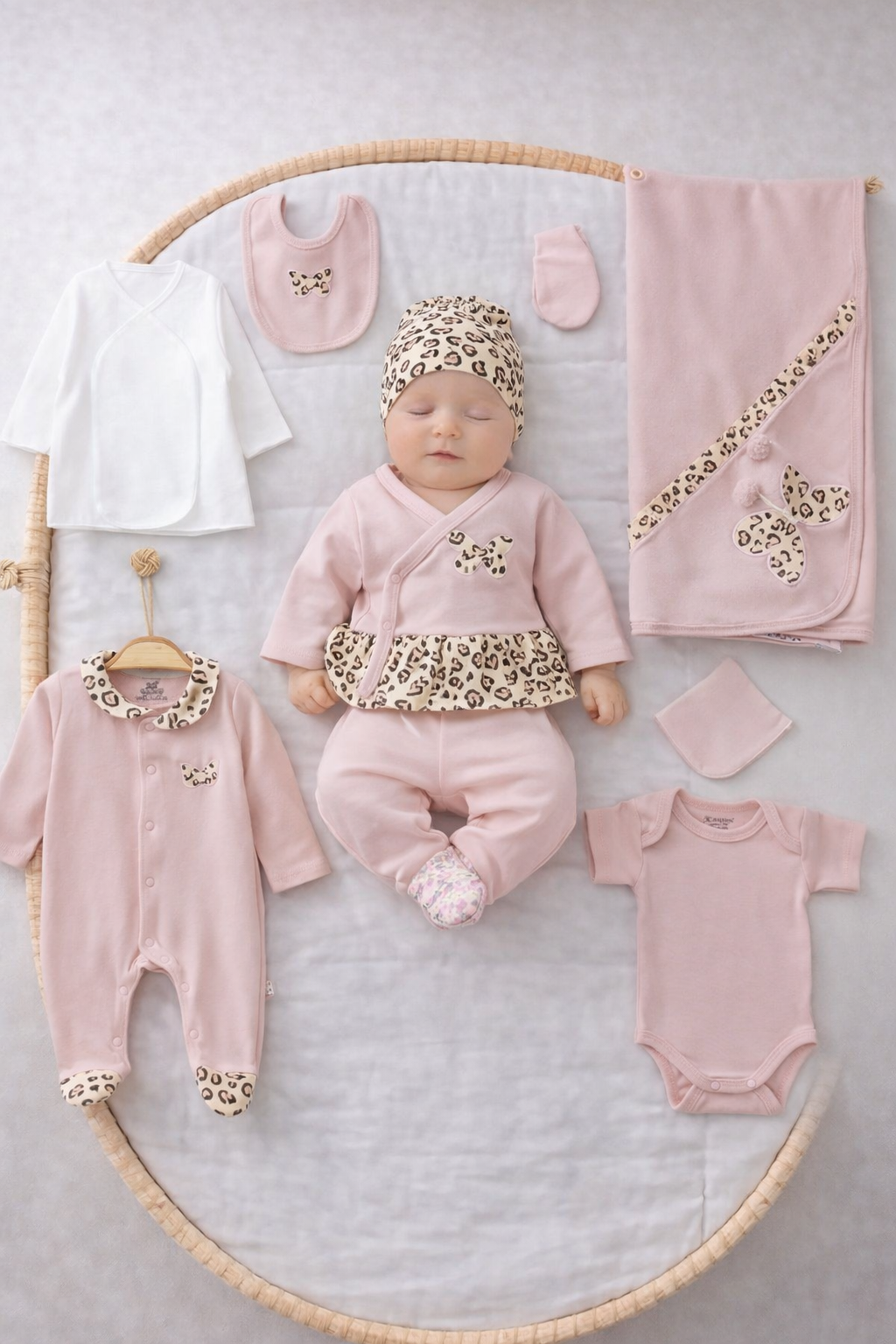 Completo Neonata Rosa Animalier – Cotone 100% Corredino 10pz (Copia)