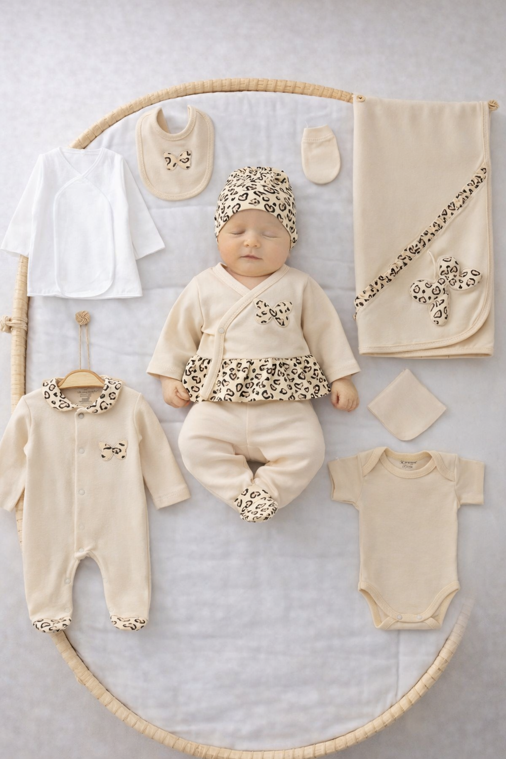Completo Neonata Beige Animalier – Cotone 100% Corredino 10pz