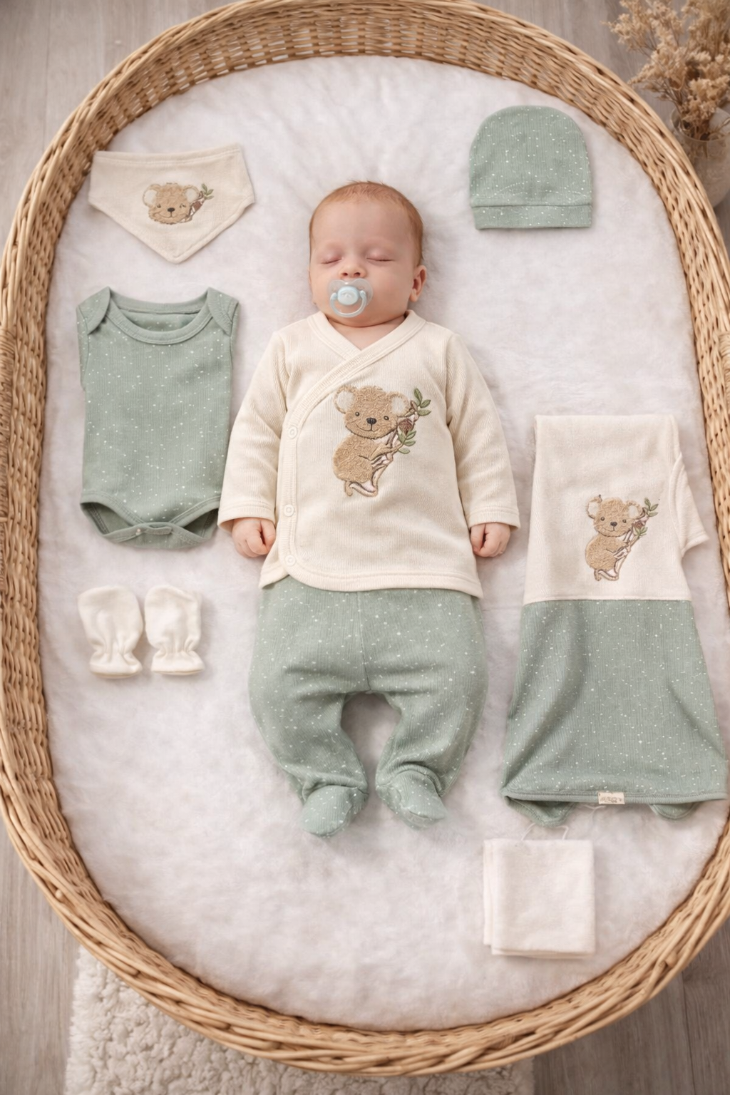 Set Neonato Corredino 8 Pezzi in Cotone con Ricamo Koala