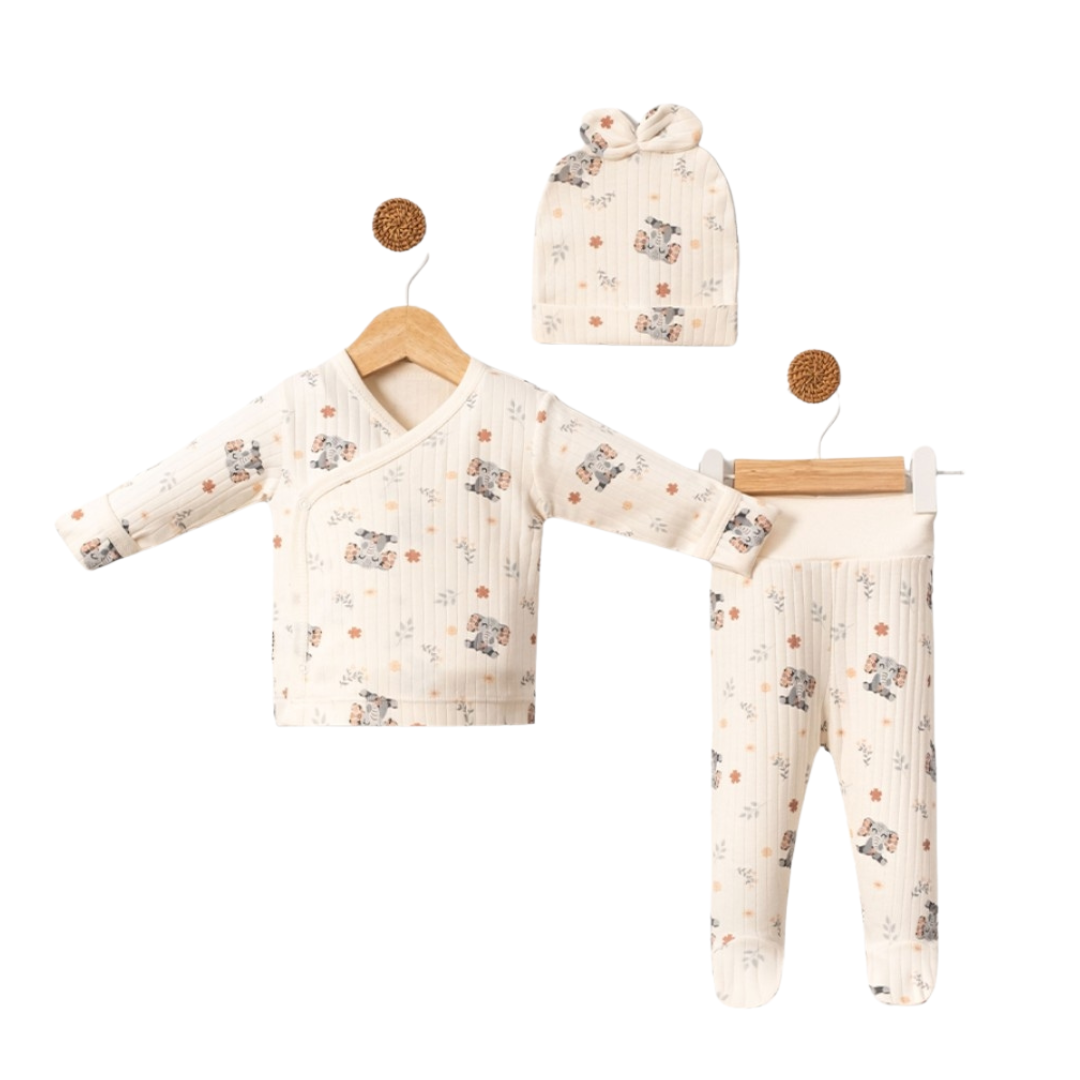 Set Neonata/ Bimba 3 Pezzi in Cotone- Elefantini