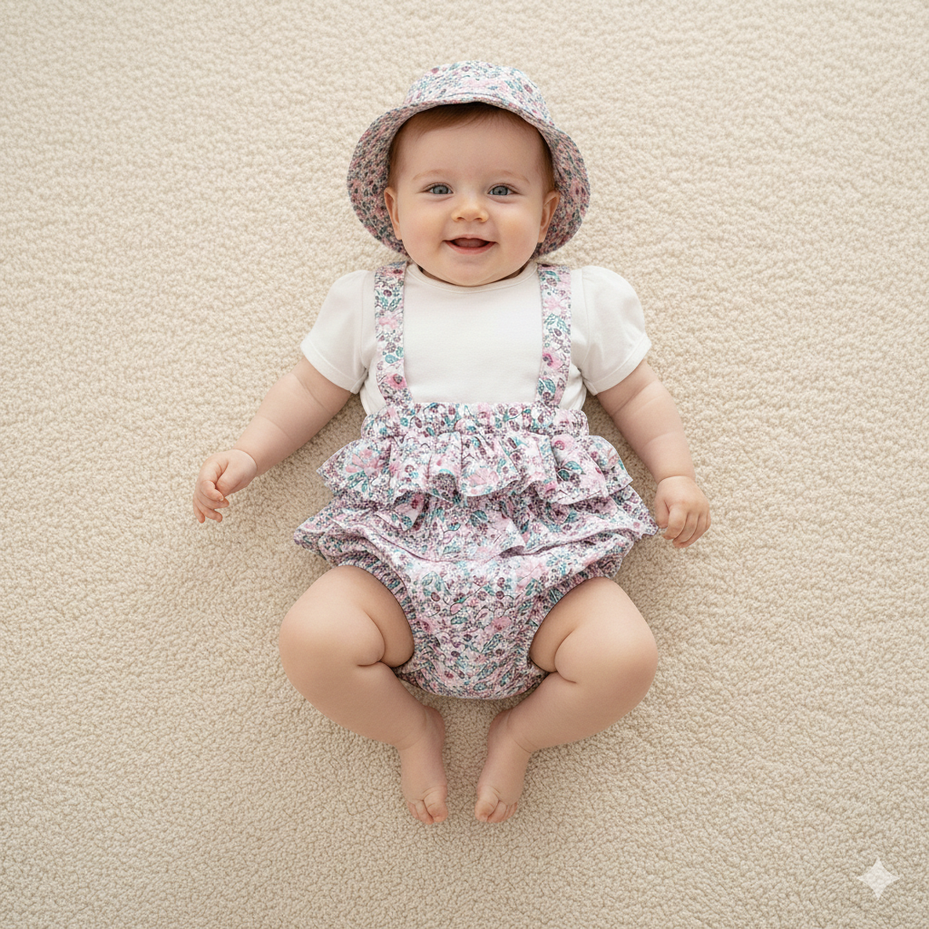 Pagliaccetto  Estivo Bimba con Bretelle e Cappellino