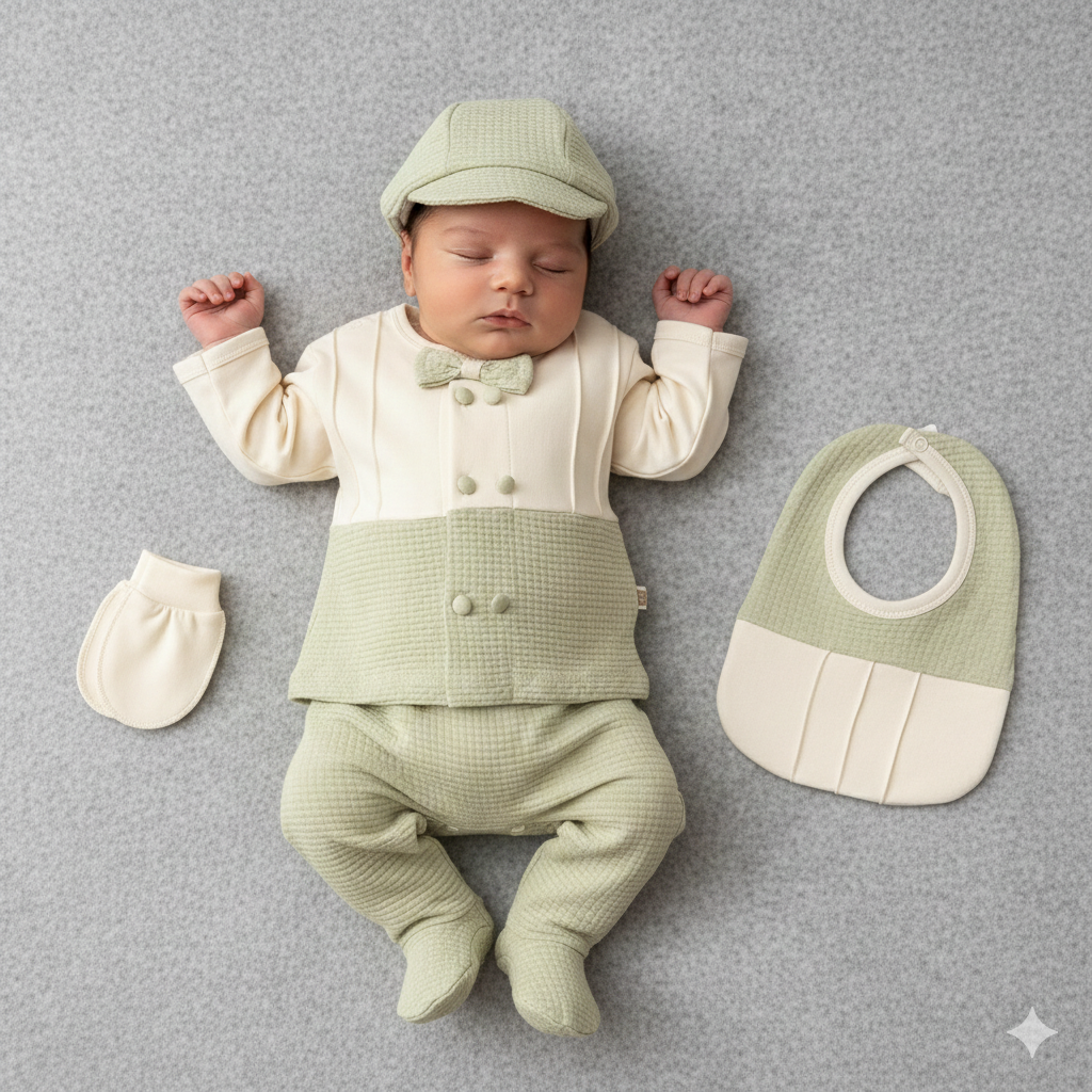 Set Neonato/ Bimbo 5 pezzi bimbo Caldo Cotone Verde Salvia