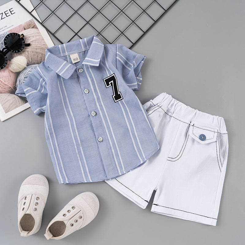 Completo Bambino Casual Estivo  Camicia a Righe e Shorts Chiari
