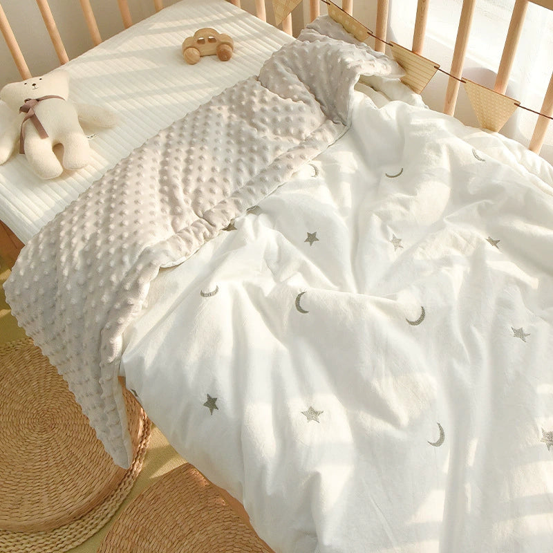 Coperta Invernale Neonato/a Culla 120x150 cm in Cotone e Minky – Fantasia stelline