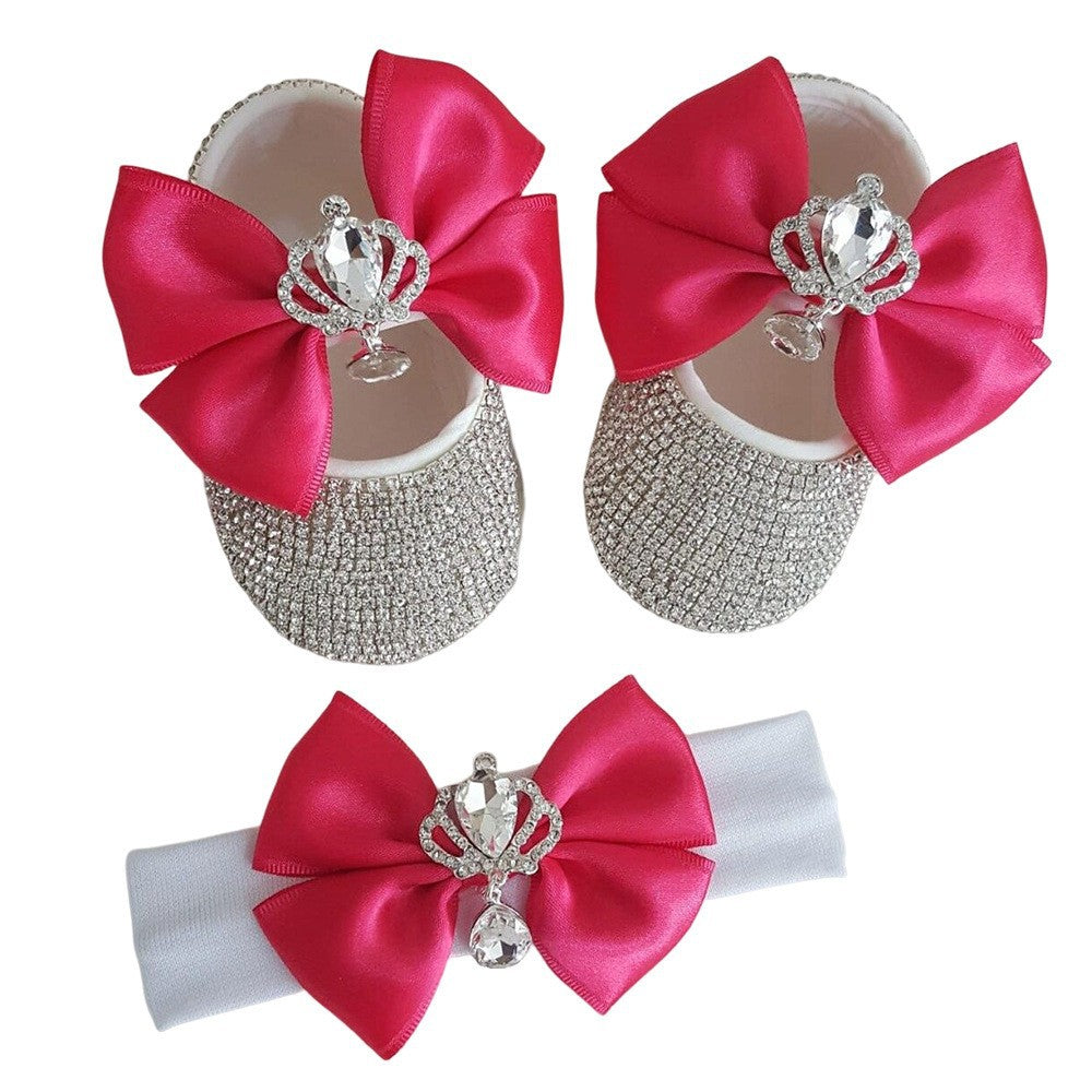 Set Scarpine e Fascia Neonata   Eleganza con Strass e Fiocco