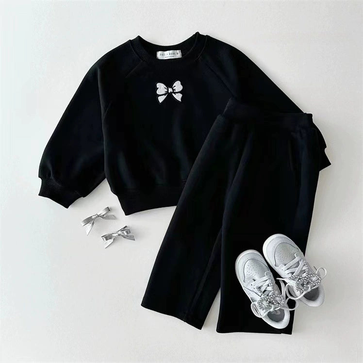 Completo Tuta  Bambina "Black Chic"  Felpa con Fiocco + Pantaloni