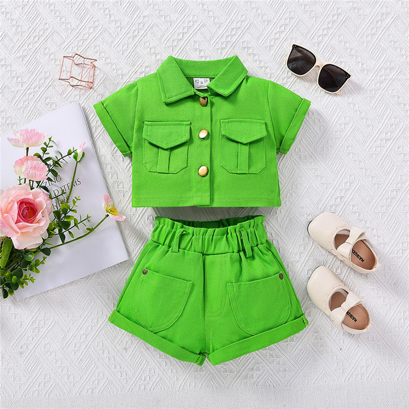 Completo Estivo Bambina 2 Pezzi  Camicia e Shorts Colorati