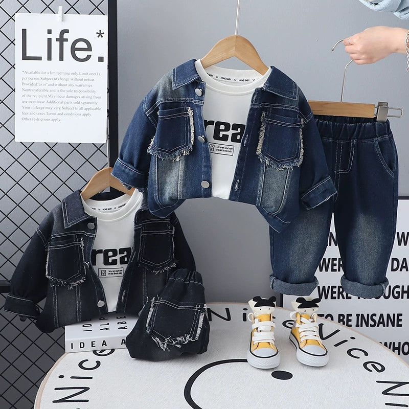 Set Bimbo denim Autunno/Inverno  blu scuro – completo 3 pezzi effetto vissuto