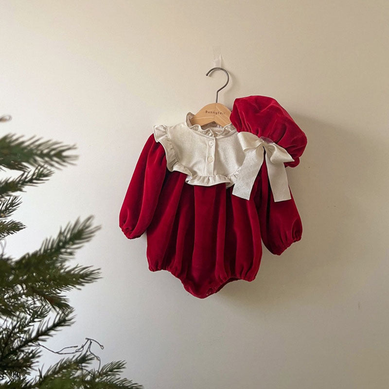 Tutina in velluto Bimba con colletto volant – Rosso / Nero