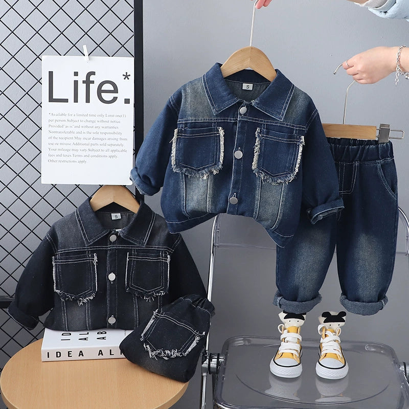 Completo 2 pezzi Denim Bimbo con Giubbino Sfrangiato – Autunno/Inverno