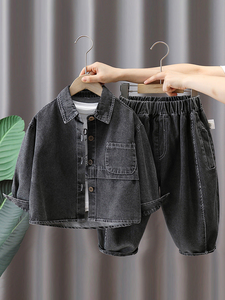 Completo Jeans Bambino 2 Pezzi  Camicia Denim e Pantaloni