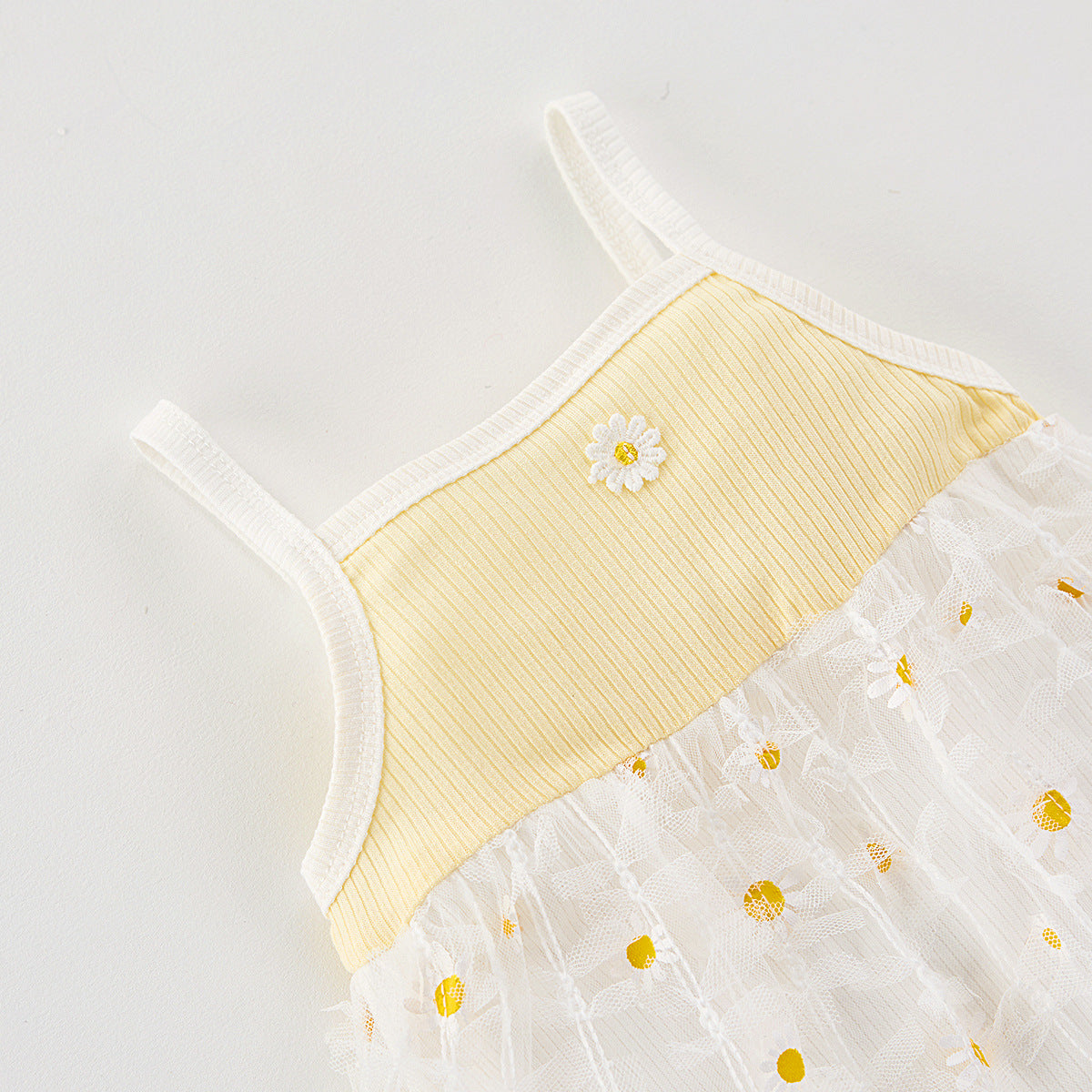 Pagliaccetto Estivo Neonata/ Bimba con Gonnellina in Tulle – Stampa Margherite