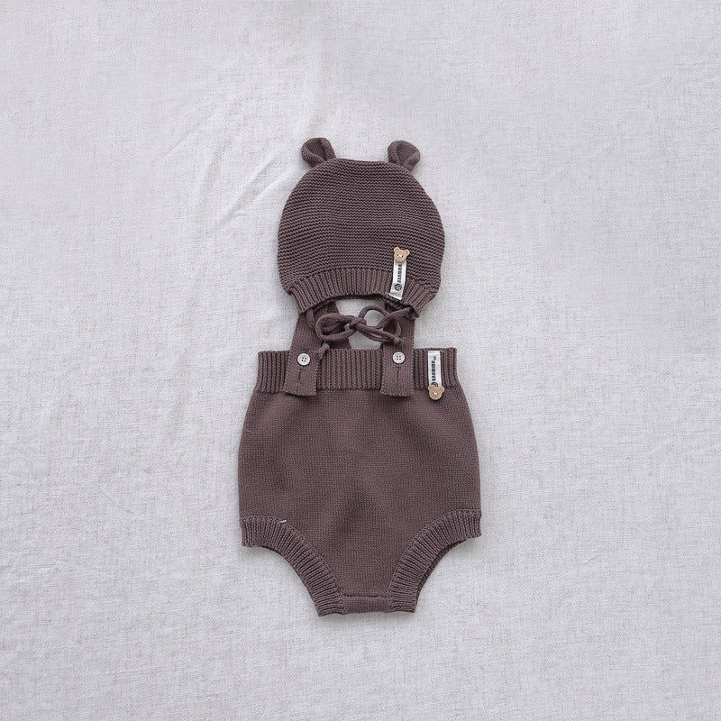 Salopette   in Maglia per Neonato + cappellino  Stile Orsetto