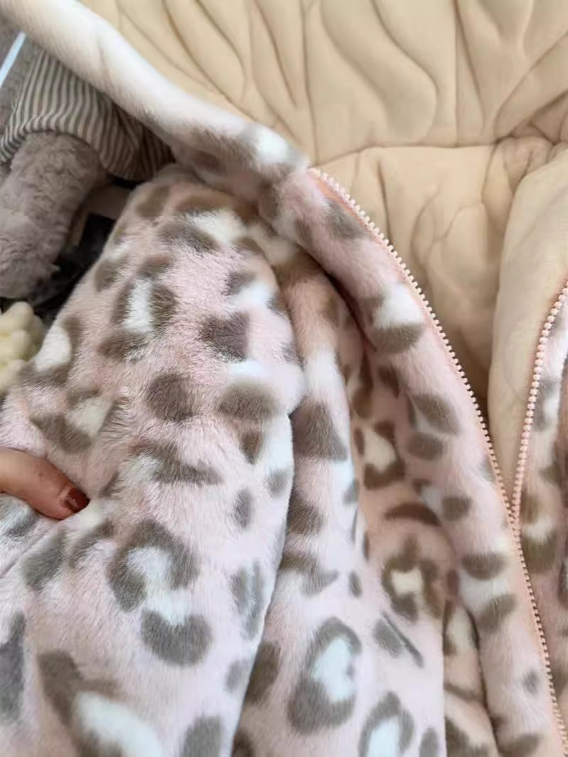 Giacca Invernale Bambina in Pelliccia con Orecchie e Stampa Animalier