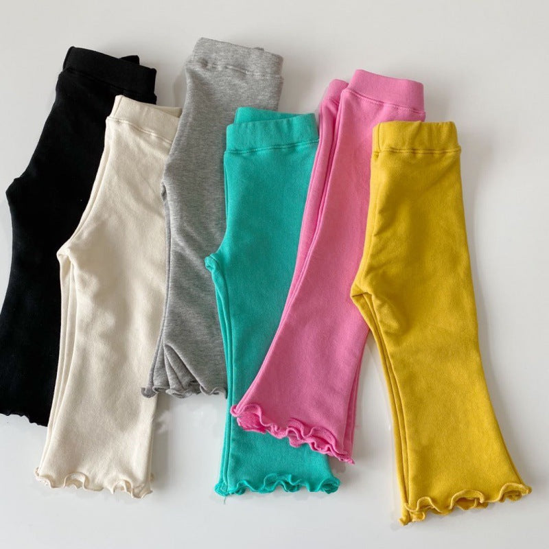 Leggings Bambina in Cotone con Bordo Arricciato  Multicolore