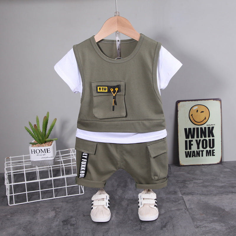 Completo Estivo Bambino  2 Pezzi con T-shirt e Gilet Shorts Cargo