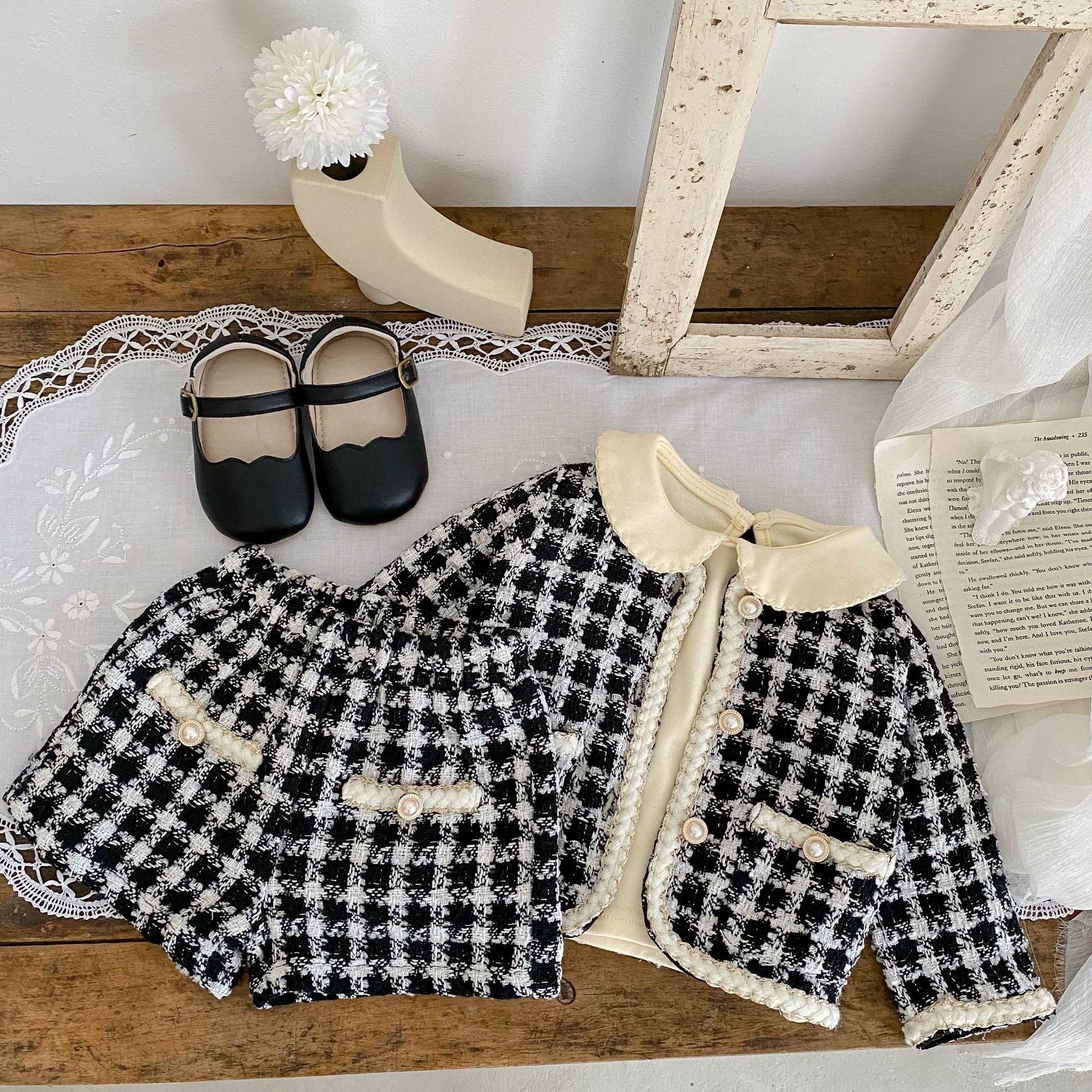 Coordinato Bimba Autunnale Tweed Bianco/Nero