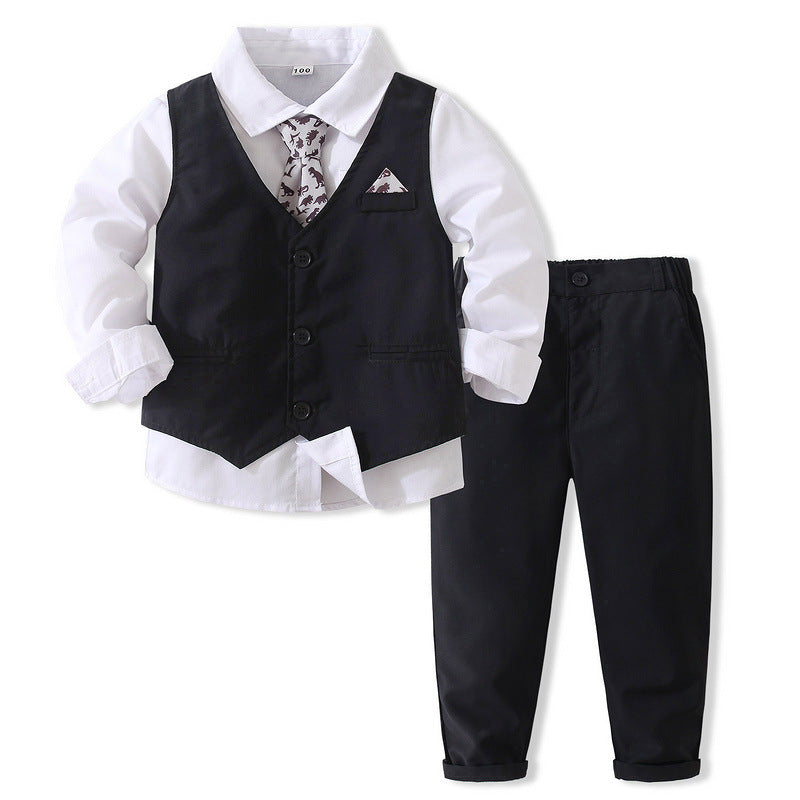 Completo Elegante 3 Pezzi Bambino  Nero Classico con Gilet, Camicia e Cravatta
