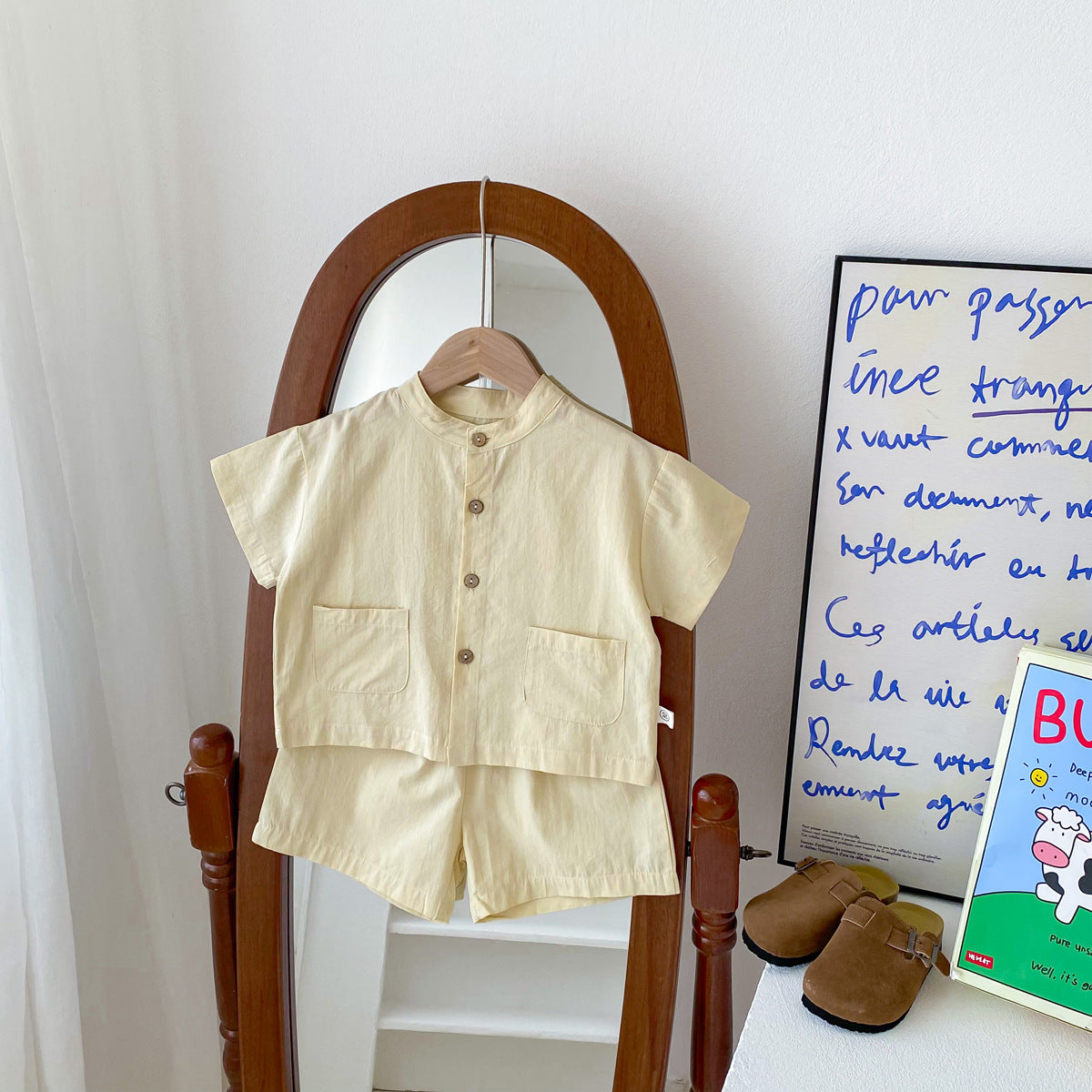Completo estivo bimbo in cotone  Camicia con pantaloncini coordinati